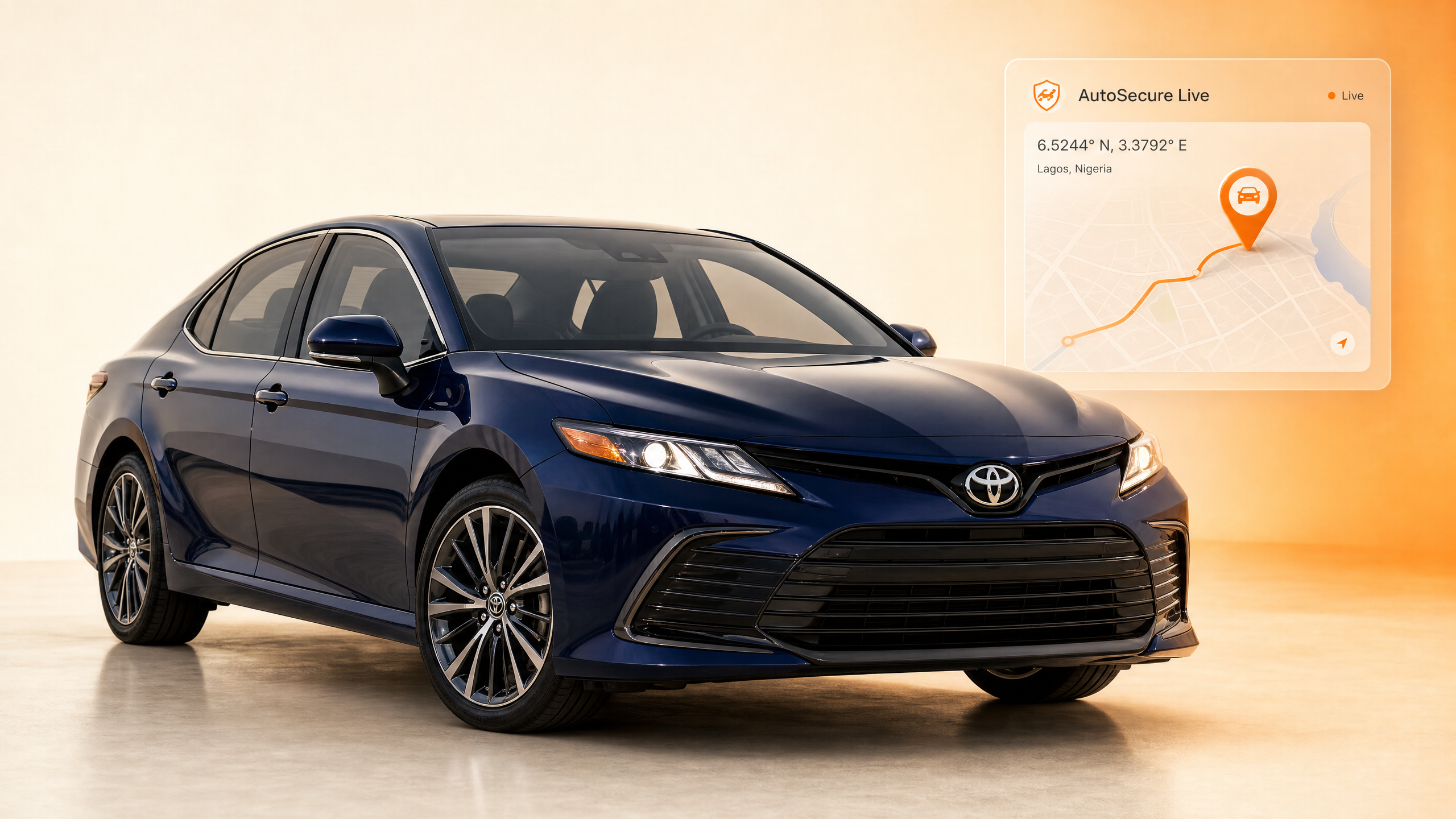 Modern luxury sedan with live AutoSecure GPS tracking